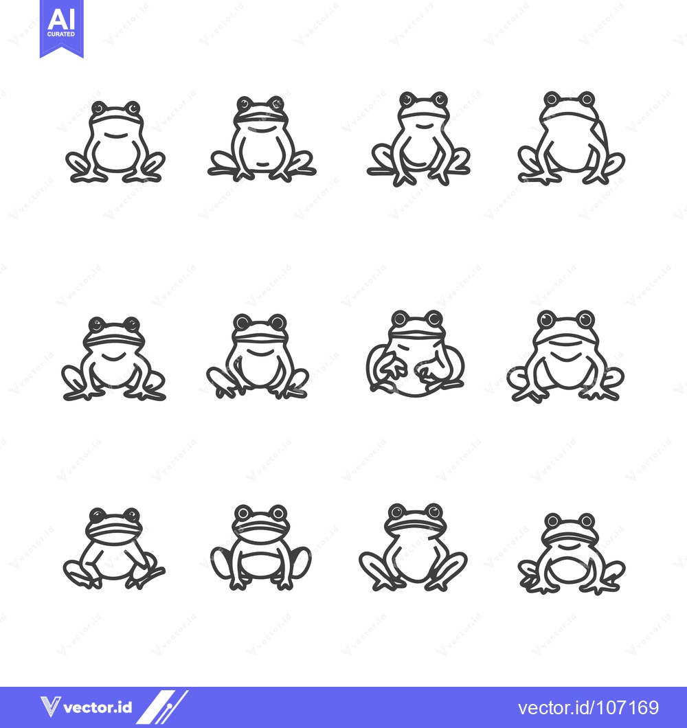 Premium Vector dari Twelve Black and White Outline Illustrations of Frogs
