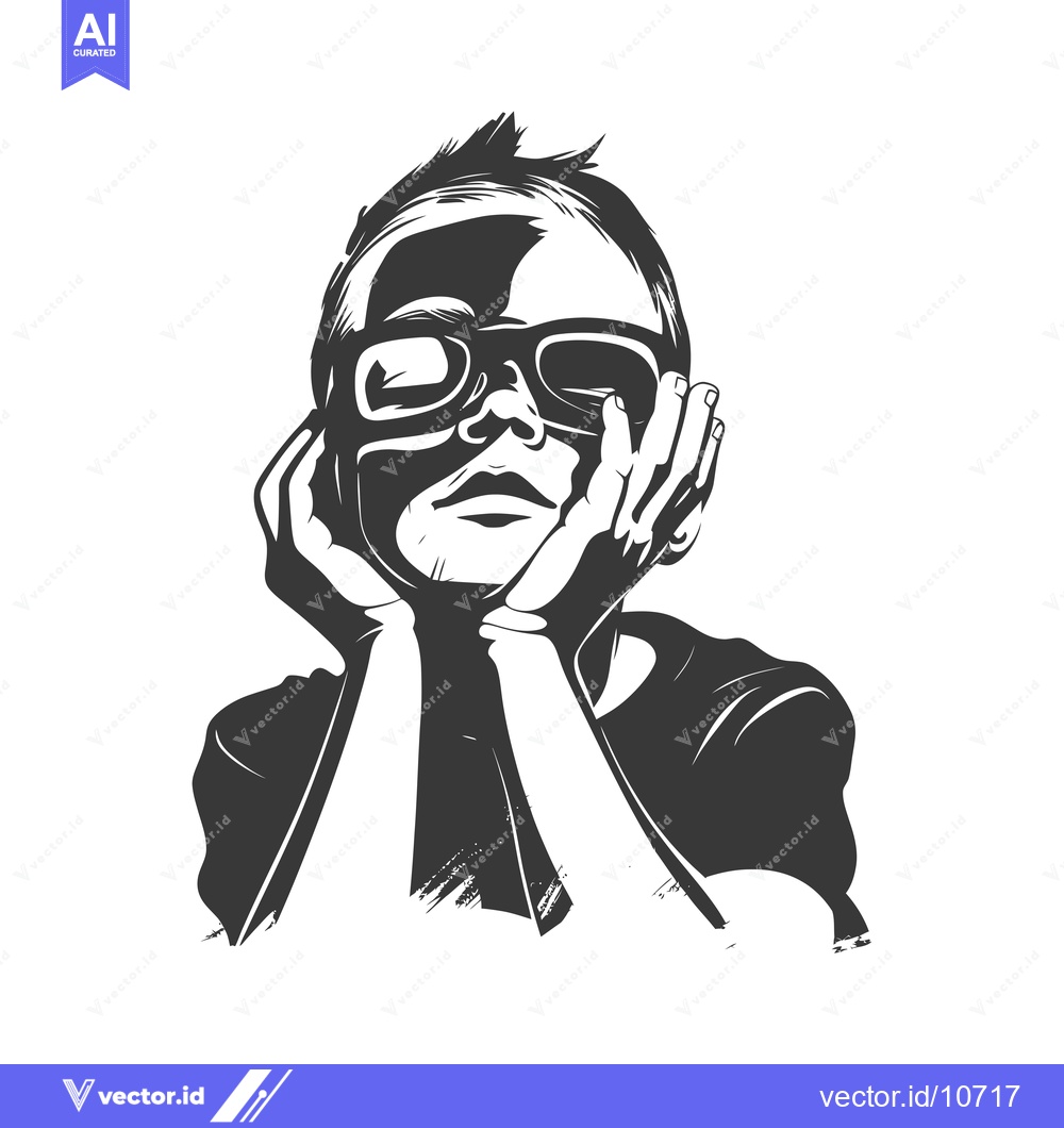 Premium Vector dari A Black and White Portrait of a Person Wearing Sunglasses