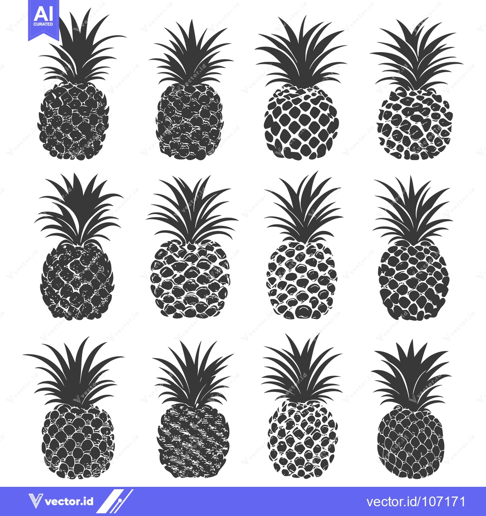 Premium Vector dari Twelve Black and White Pineapple Silhouettes