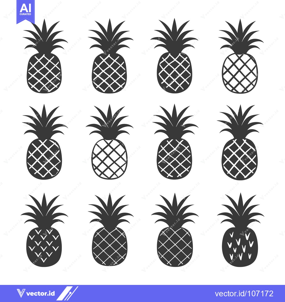 Premium Vector dari Twelve Black and White Pineapple Silhouettes in a Grid Pattern
