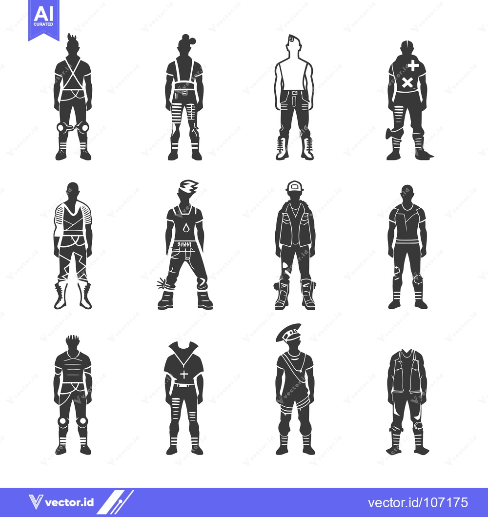 Premium Vector dari Twelve Black and White Silhouettes of Men in Various Outfits