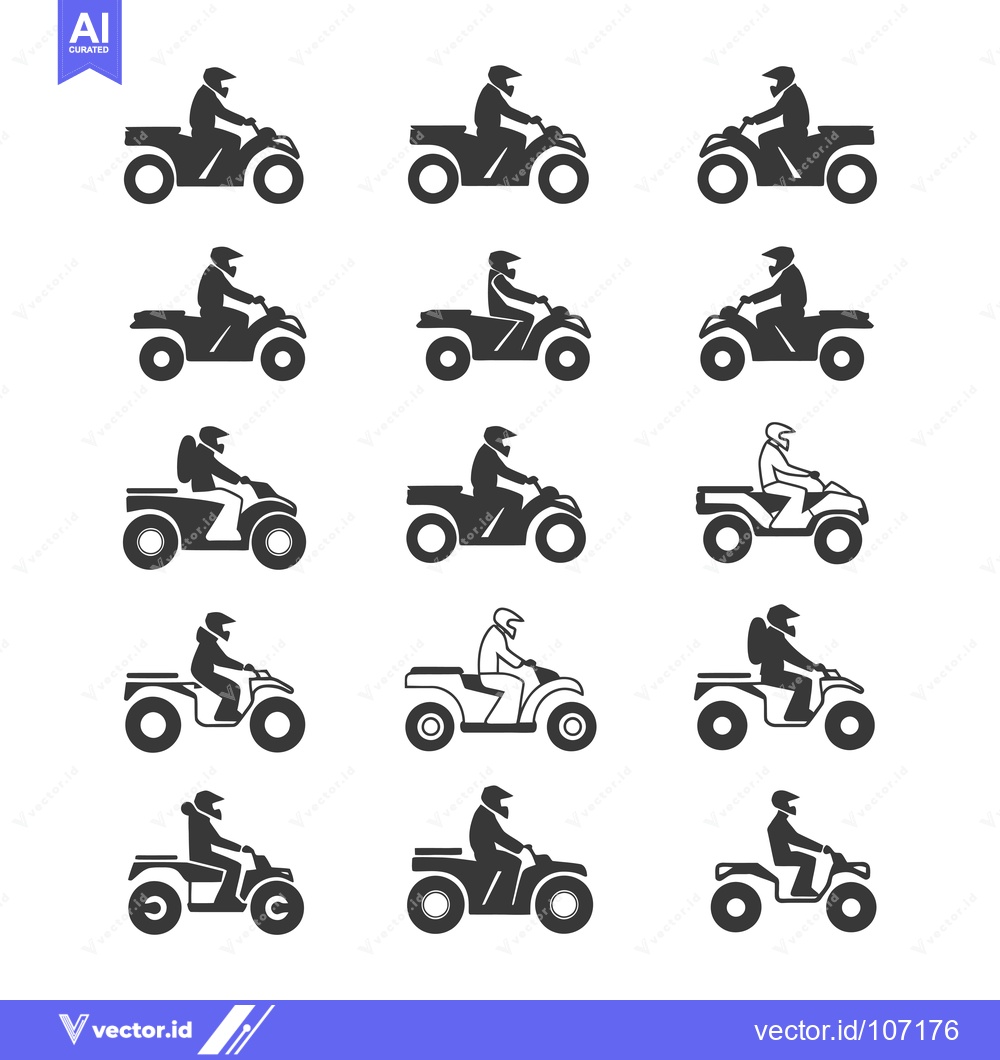 Premium Vector of Twelve Black and White Silhouettes of People Riding ATVs