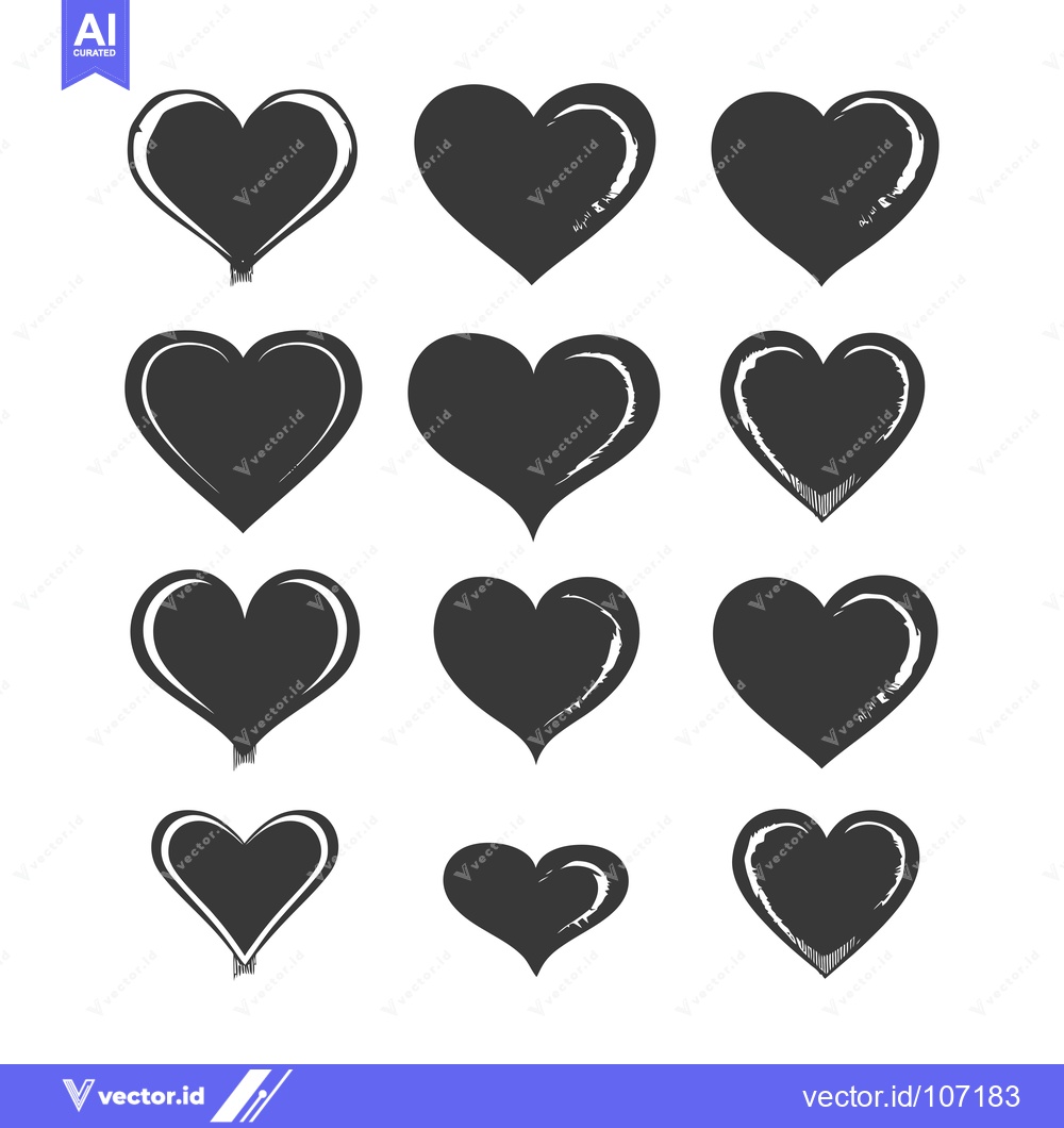 Premium Vector dari Twelve Black Hand-Drawn Hearts with White Outlines