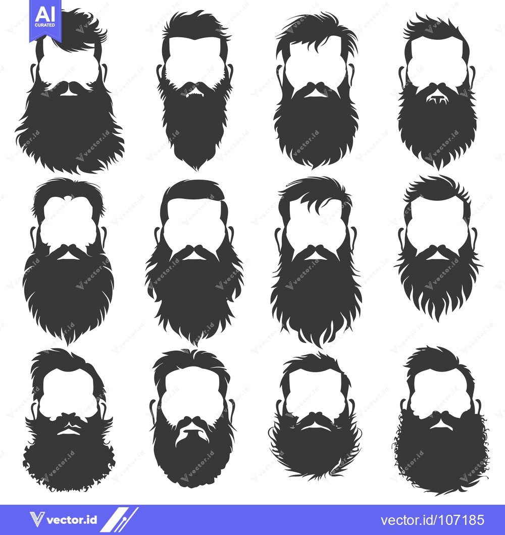 Premium Vector dari Twelve Black Silhouettes of Beards and Hairstyles on a White Backgroun