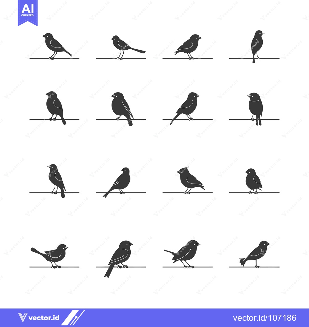 Premium Vector dari Twelve Black Silhouettes of Birds Perched on a Wire