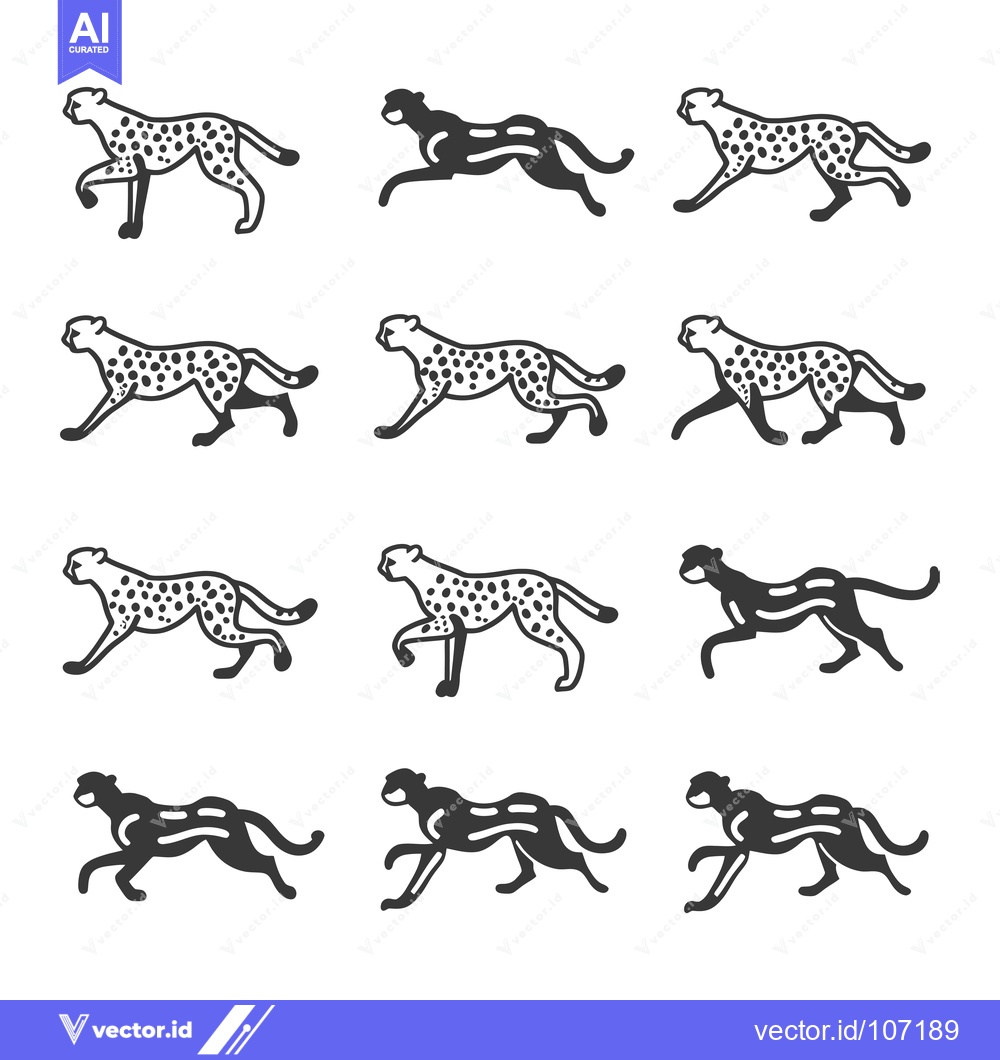 Premium Vector dari Twelve Cheetah Silhouettes in Various Running Poses