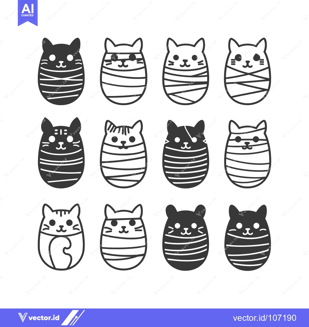 Premium Vector dari Twelve Cute Cats Wrapped in Stripes