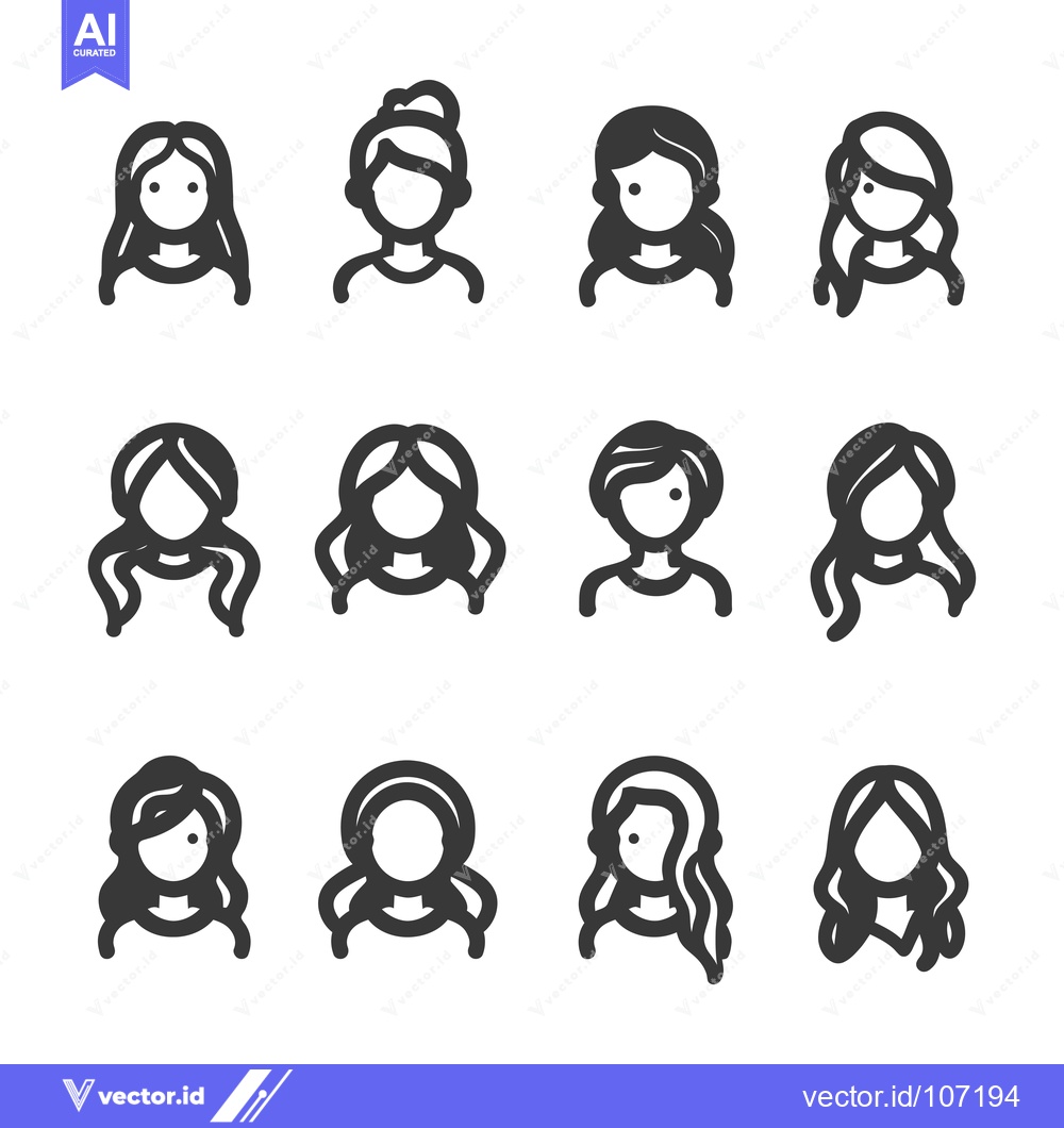 Premium Vector dari Twelve Different Hairstyles for Female Icons
