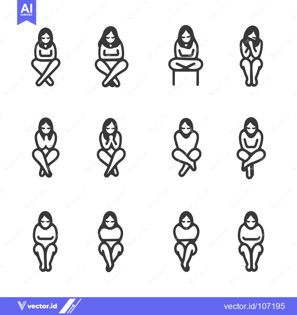 Premium Vector dari Twelve Different Illustrations of a Woman Sitting Down