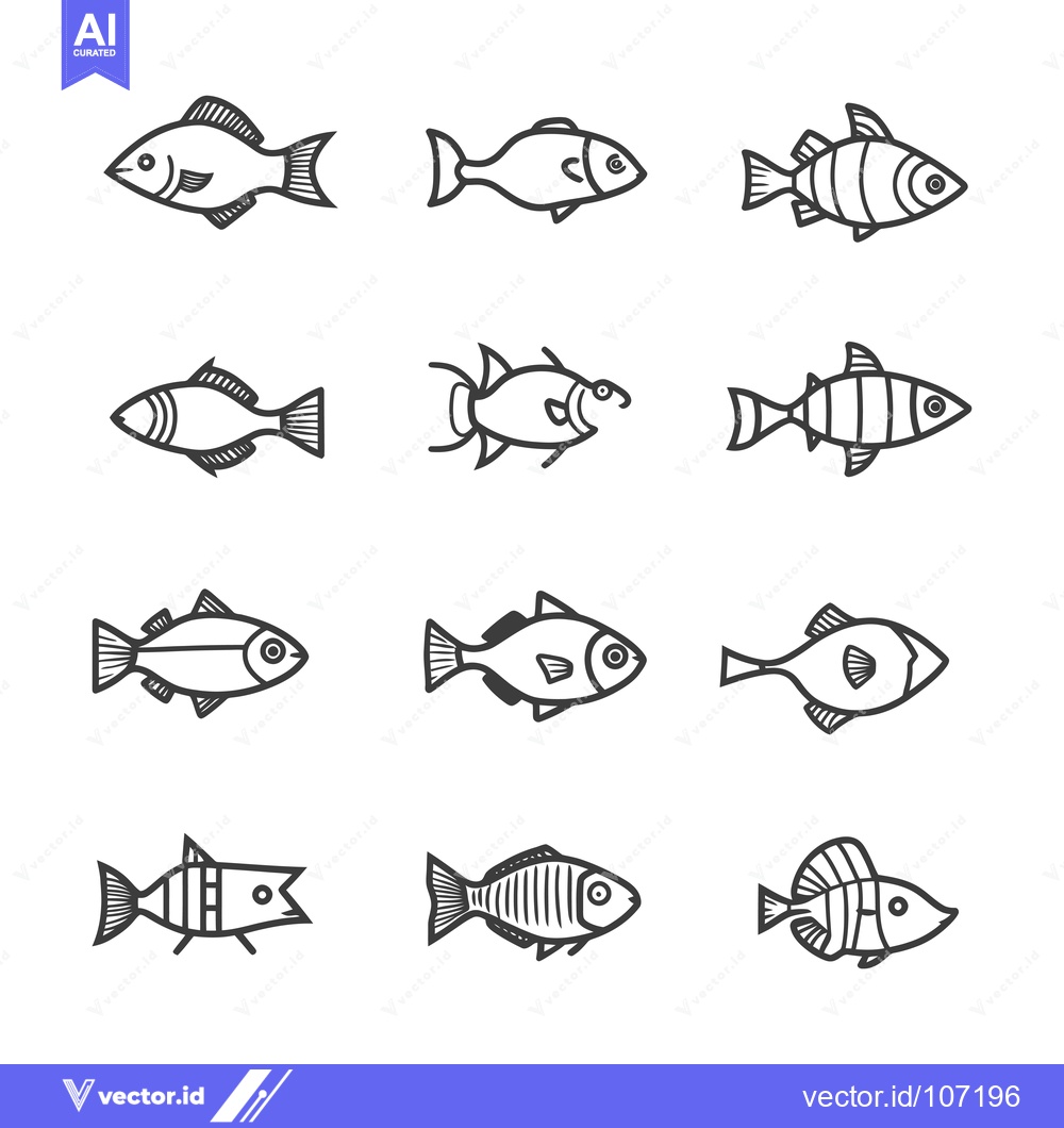Premium Vector of Twelve Different Line Drawings of Fish
