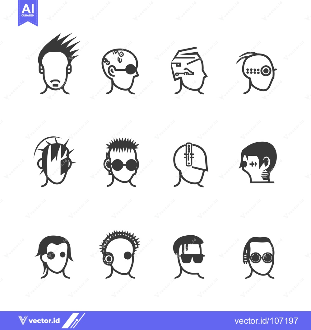 Premium Vector of Twelve Different Styles of Black and White Male Heads