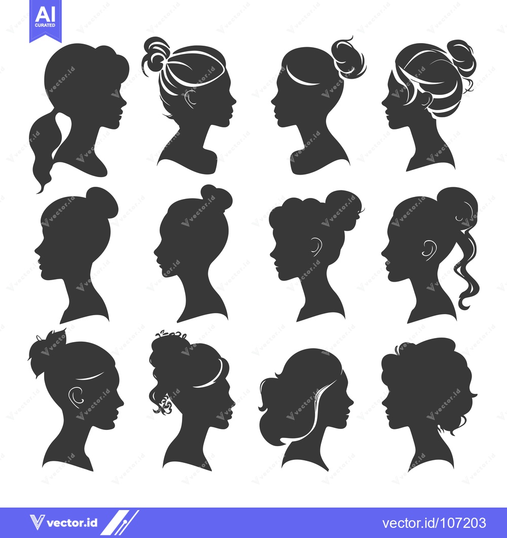 Premium Vector of Twelve Female Silhouettes with Various Hairstyles