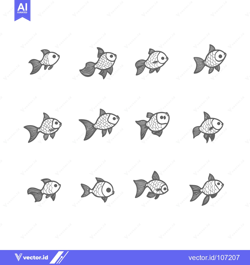 Premium Vector dari Twelve Hand-Drawn Illustrations of Fish in Grey