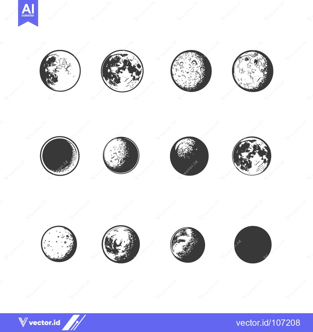 Premium Vector dari Twelve Hand-Drawn Moon Phases in a Grid Pattern