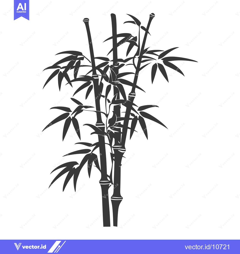 Premium Vector of A Black and White Silhouette Illustration of a Bamboo Plant