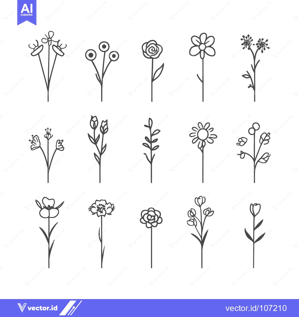 Premium Vector of Twelve Hand-Drawn Outline Illustrations of Various Flowers and Plants