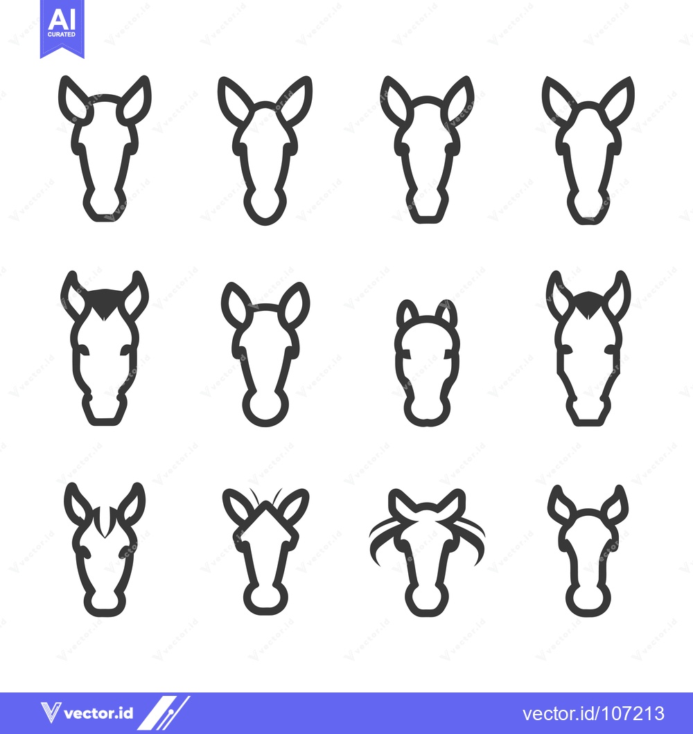Premium Vector of Twelve Line Art Horse Head Illustrations