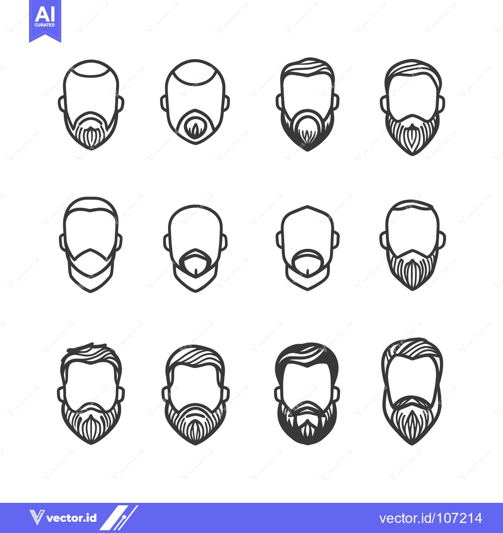 Premium Vector of Twelve Line Art Illustrations of Beards and Mustaches on Male Faces