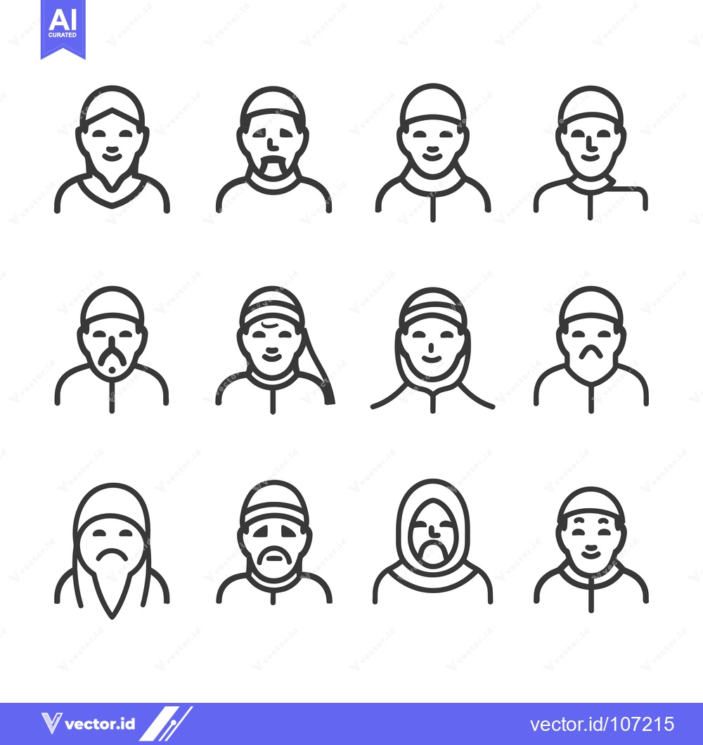 Premium Vector dari Twelve Line Art Illustrations of Men and Women in Various Headwear