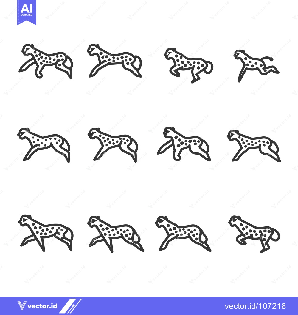 Premium Vector dari Twelve Line Drawings of Cheetahs Running and Standing in Various Posit