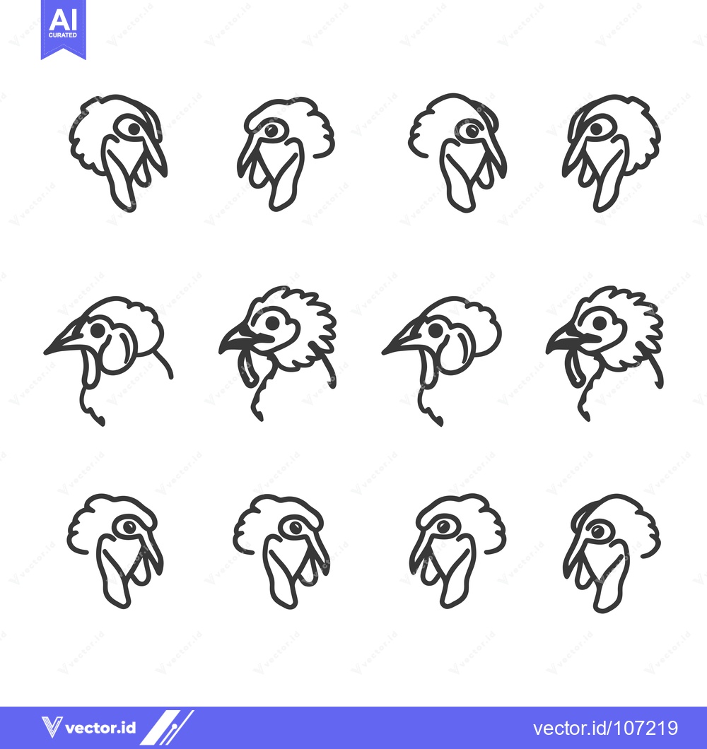 Premium Vector dari Twelve Line Drawings of Chicken Heads in Different Angles