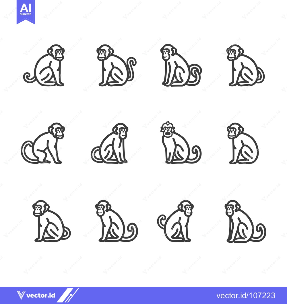 Premium Vector of Twelve Line Drawings of Monkeys Sitting in Various Poses