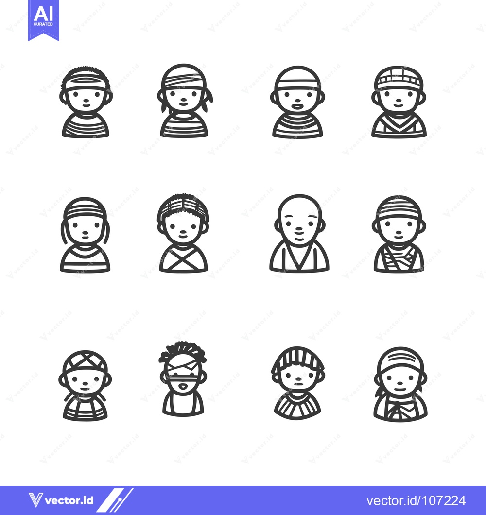 Premium Vector of Twelve Line Drawings of People with Striped Hats