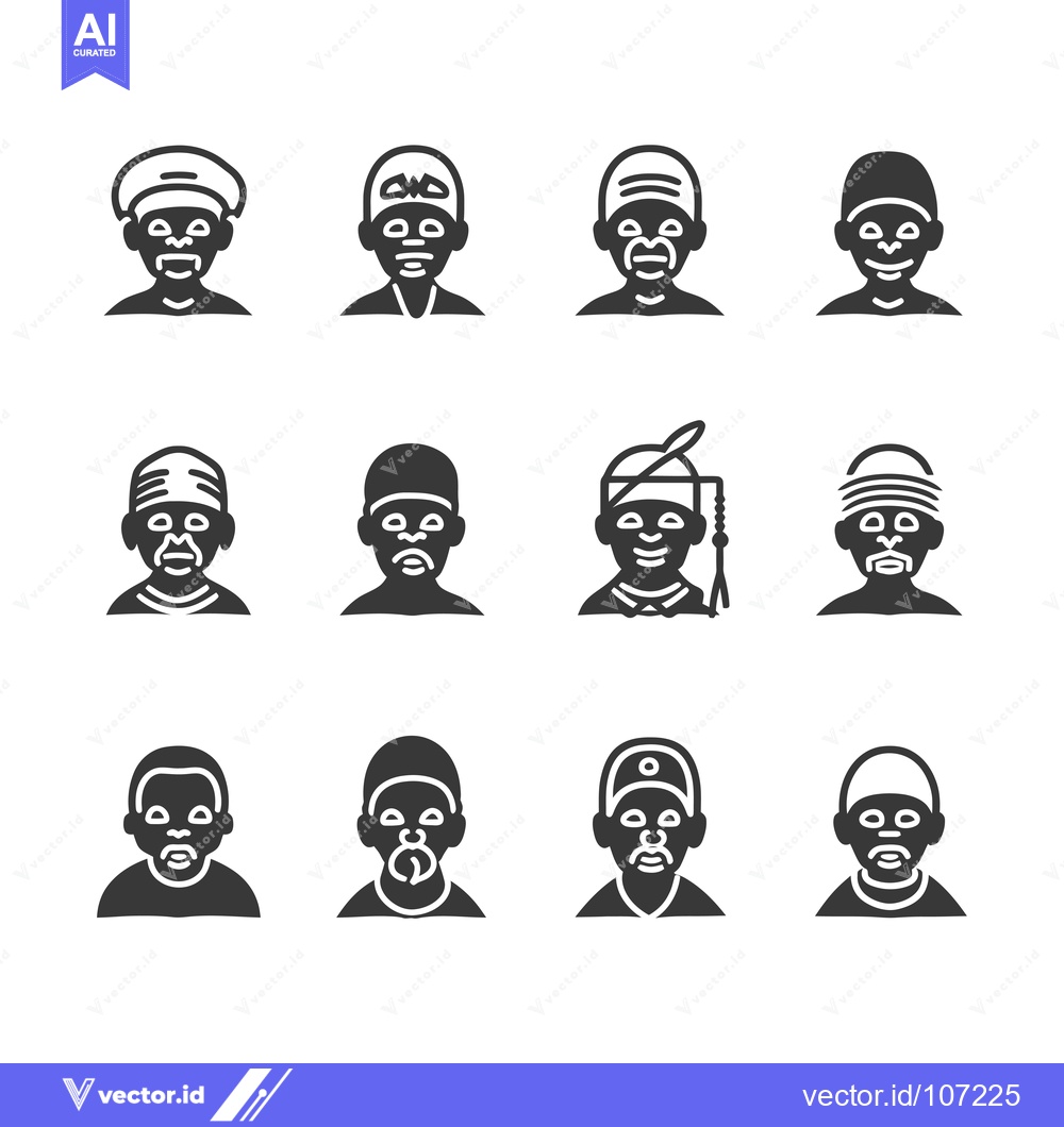 Premium Vector of Twelve Male Avatar Icons with Various Headwear and Facial Hair