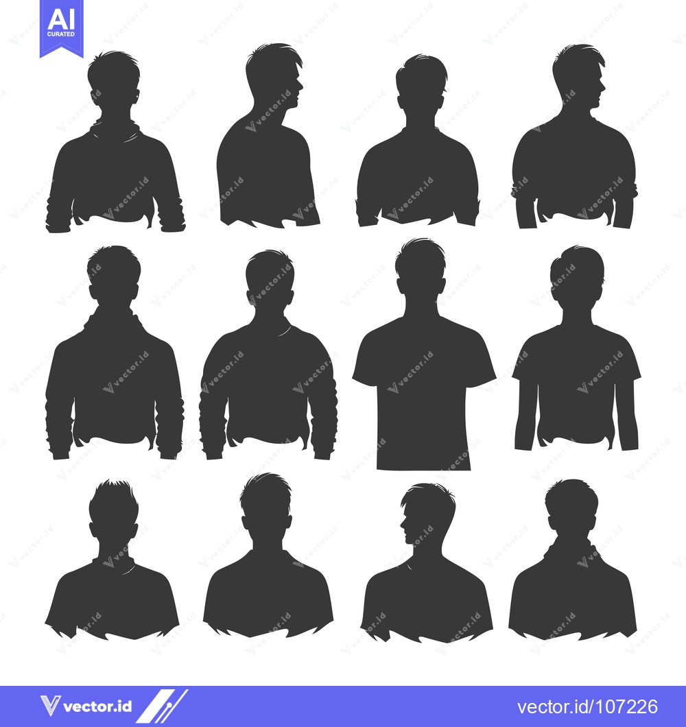 Premium Vector dari Twelve Male Silhouettes in Various Poses with Different Hairstyles
