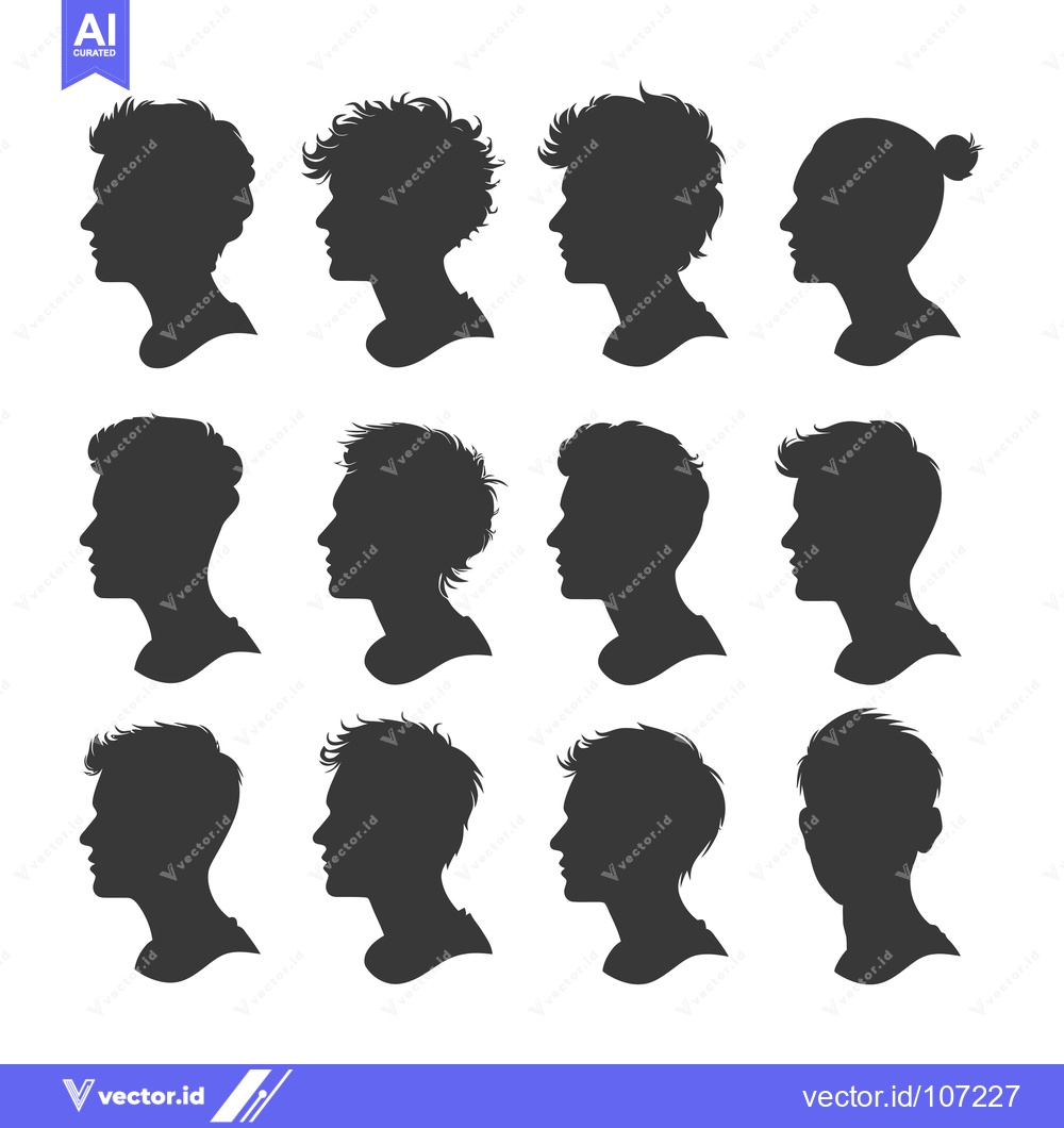 Premium Vector dari Twelve Male Silhouettes with Different Hairstyles in Profile View