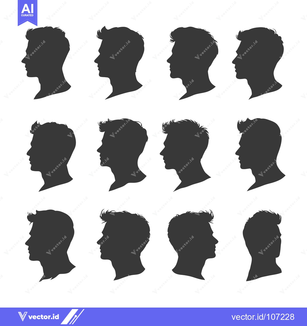 Premium Vector of Twelve Male Silhouettes with Different Hairstyles in Profile View