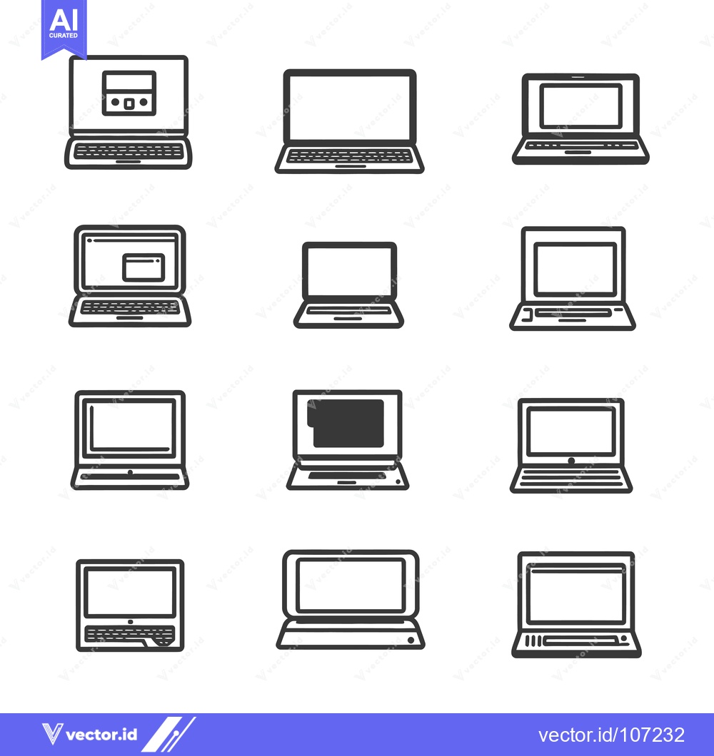 Premium Vector dari Twelve Outline Icons Depicting Various Laptop Designs