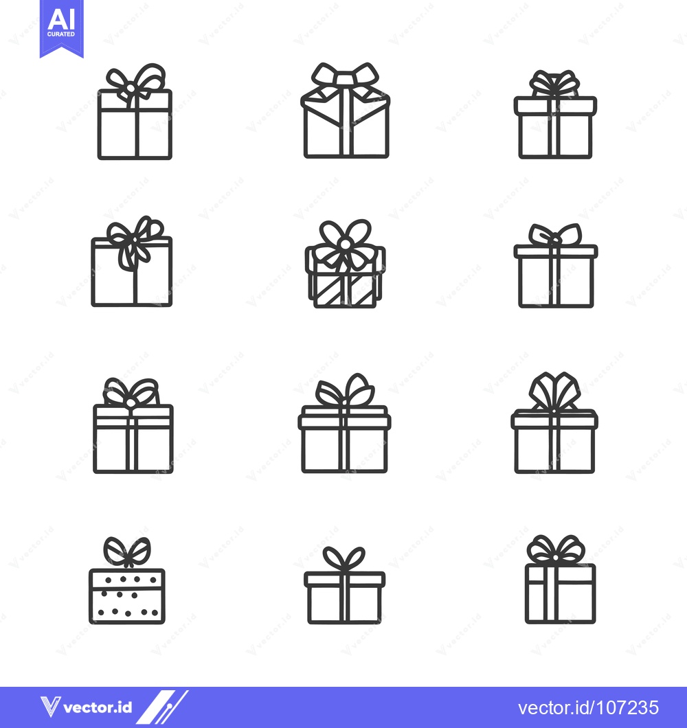 Premium Vector dari Twelve Outline Illustrations of Gift Boxes with Bows