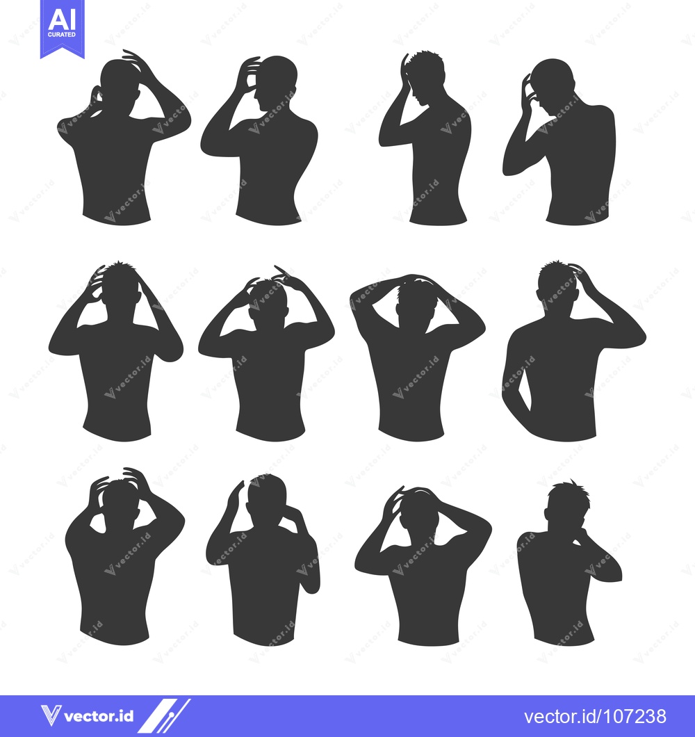Premium Vector dari Twelve Silhouettes of Men with Hands on Their Heads