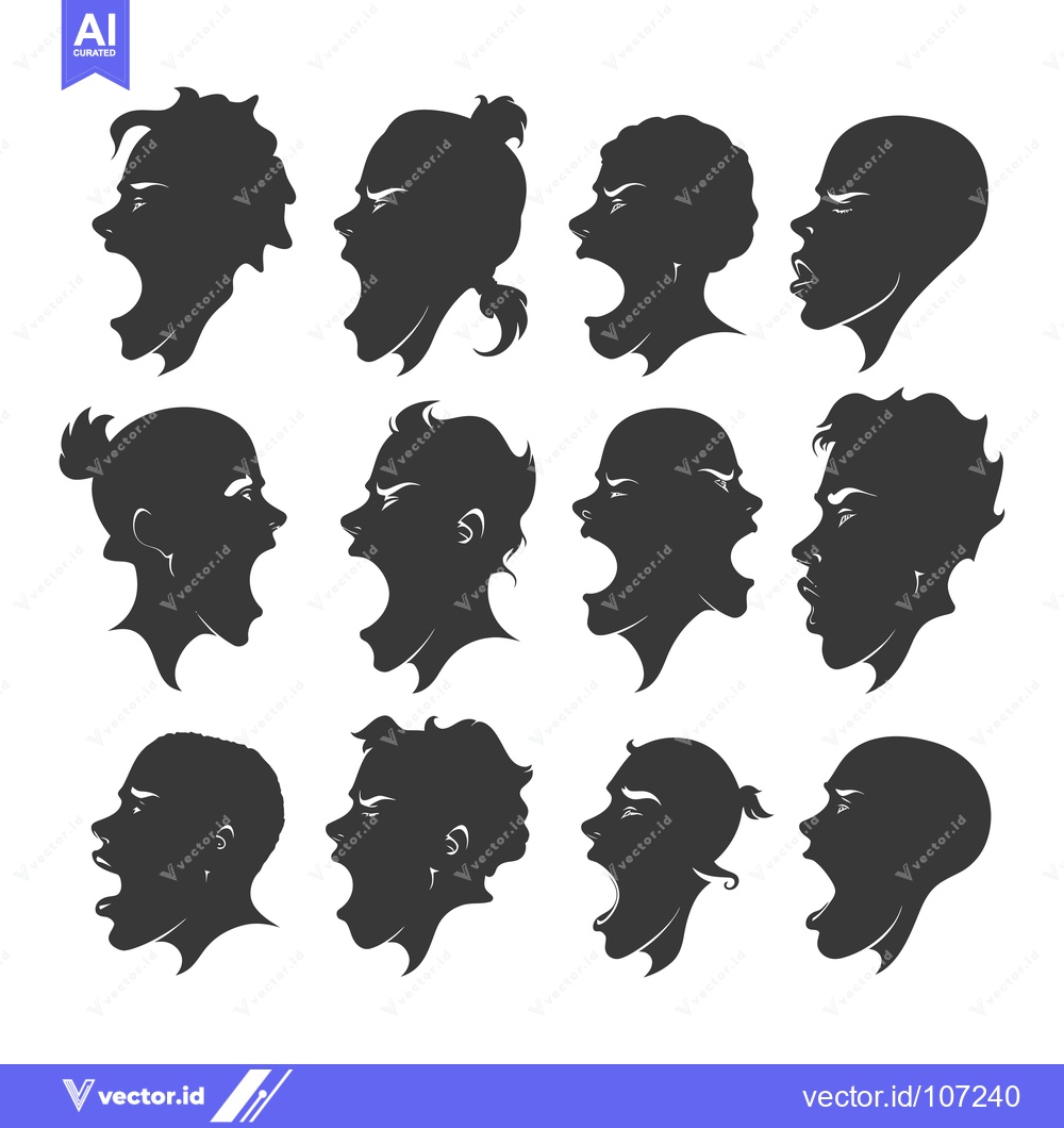 Premium Vector of Twelve Silhouettes of People Yelling With Open Mouths