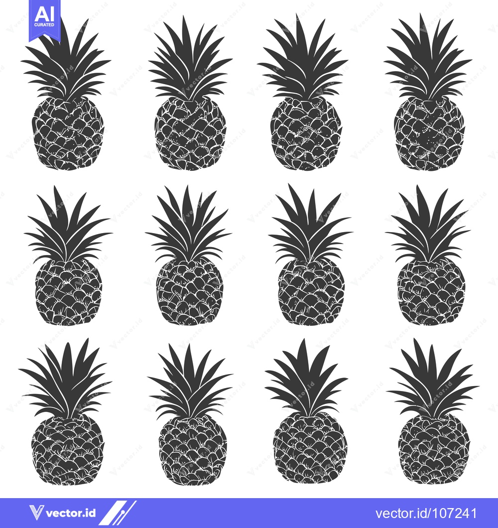 Premium Vector dari Twelve Silhouettes of Pineapples in a Grid Pattern
