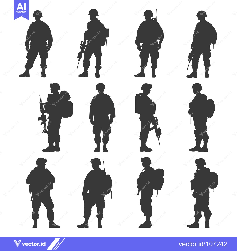 Premium Vector dari Twelve Silhouettes of Soldiers in Various Poses