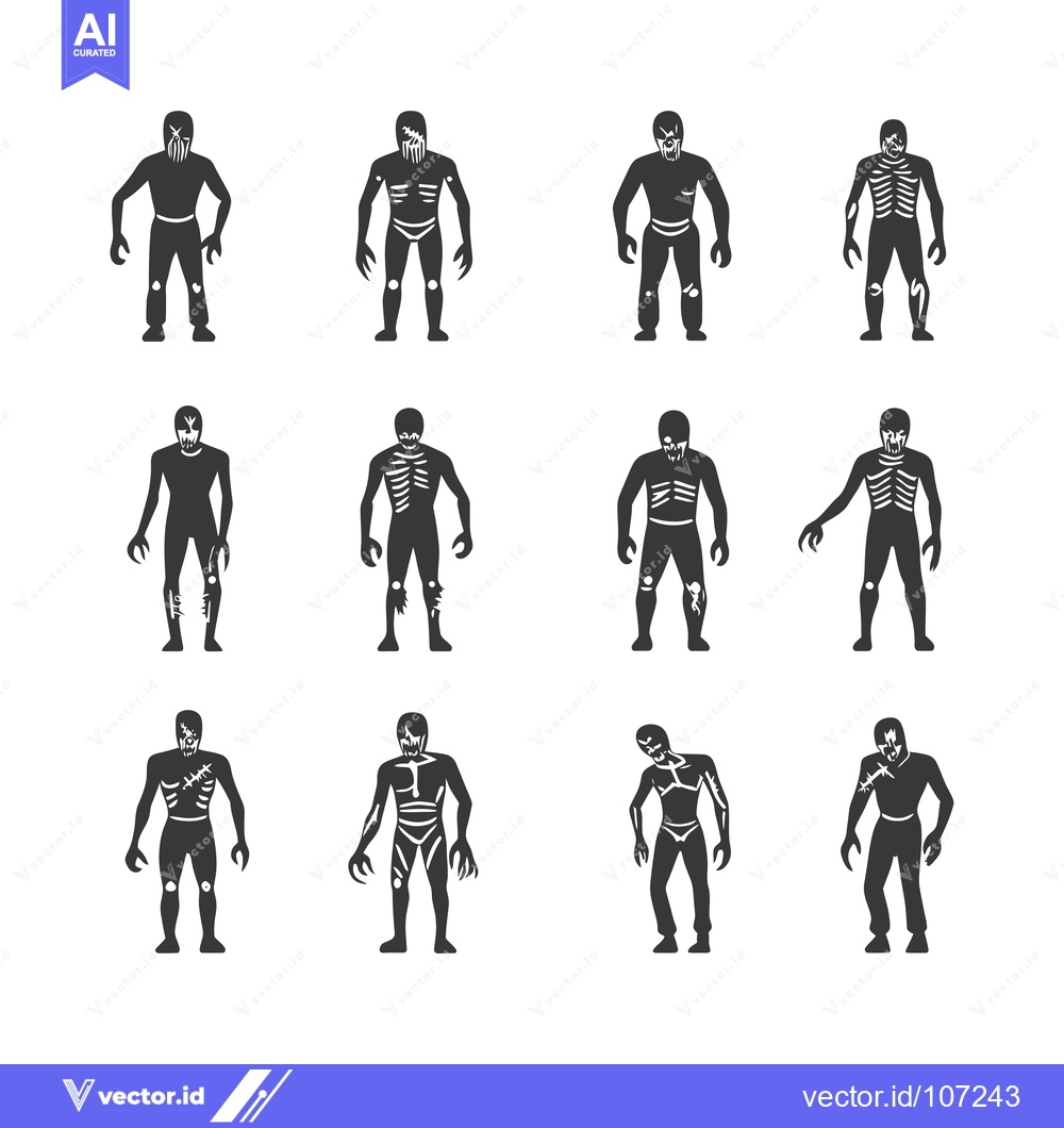 Premium Vector dari Twelve Silhouettes of Spooky Monsters with Visible Bones and Scars