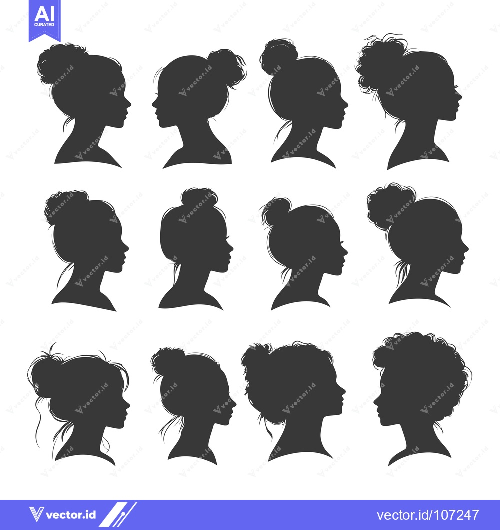 Premium Vector of Twelve Silhouettes of Women's Profiles with Different Hairstyles