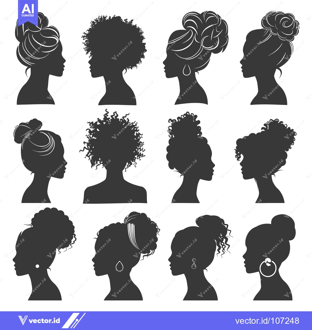 Premium Vector dari Twelve Silhouettes of Women with Different Hairstyles and Accessories