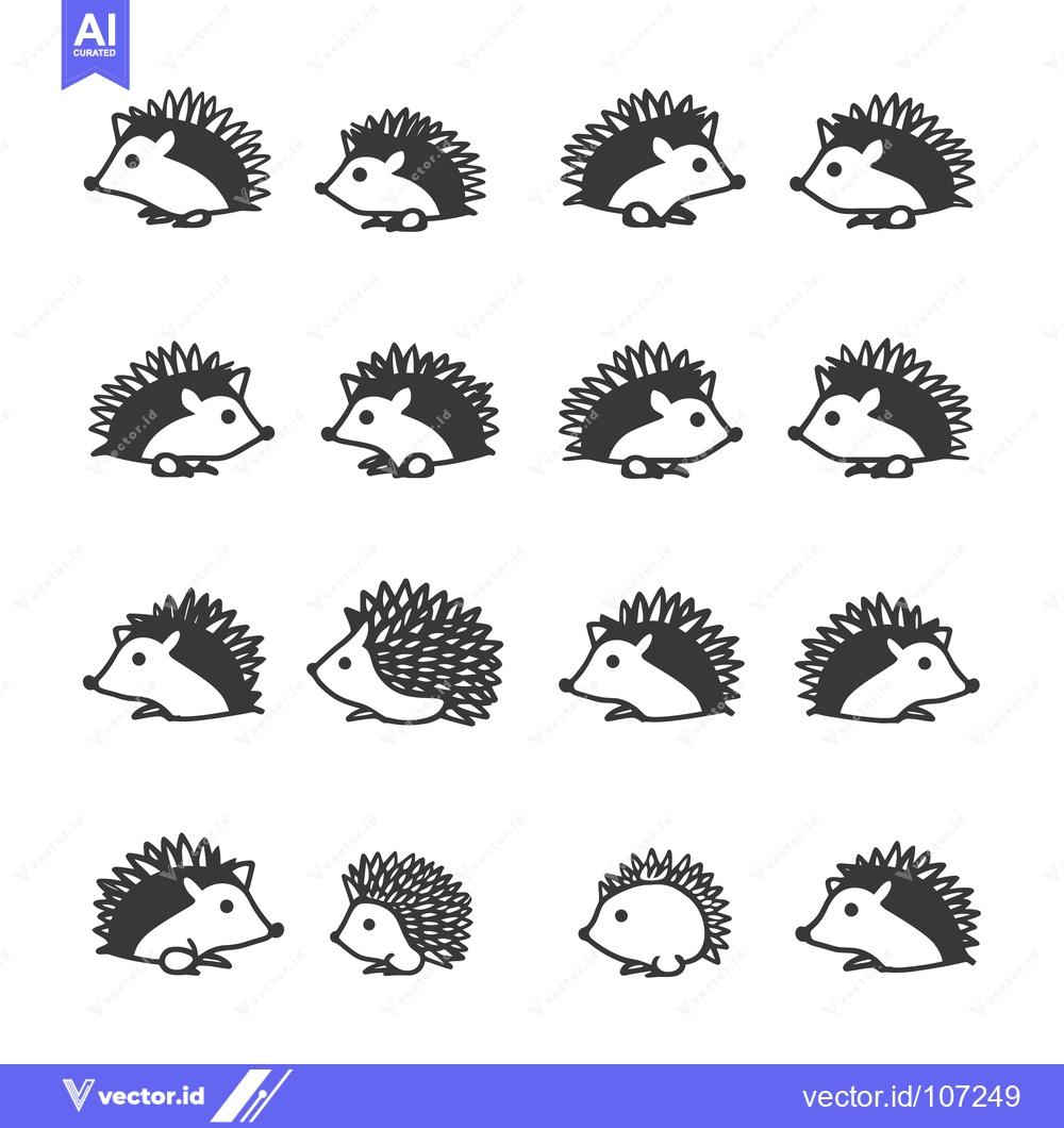 Premium Vector of Twelve Simple Black and White Hedgehog Illustrations