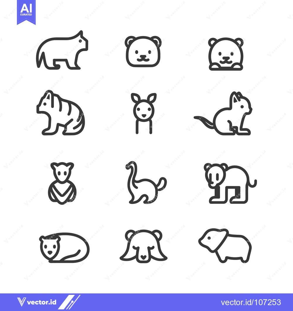 Premium Vector of Twelve Simple Line Drawings of Various Animals