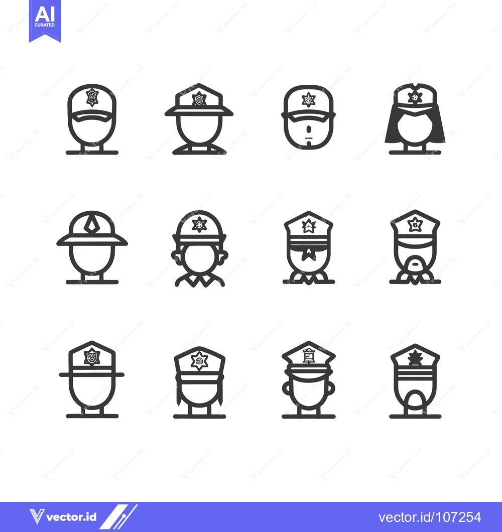 Premium Vector dari Twelve Simple Line Icons Depicting Police Officer Heads