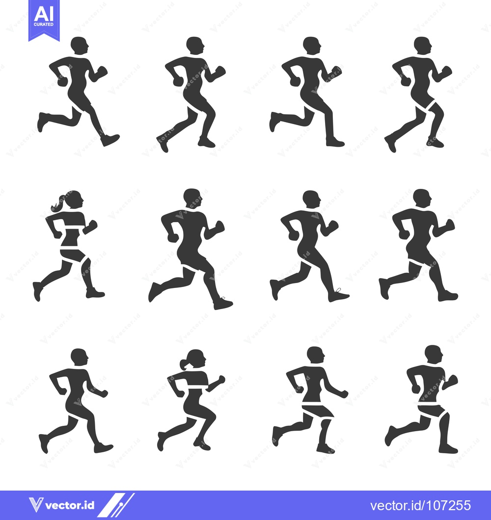 Premium Vector of Twelve Simple Silhouettes of Runners in Running Stance