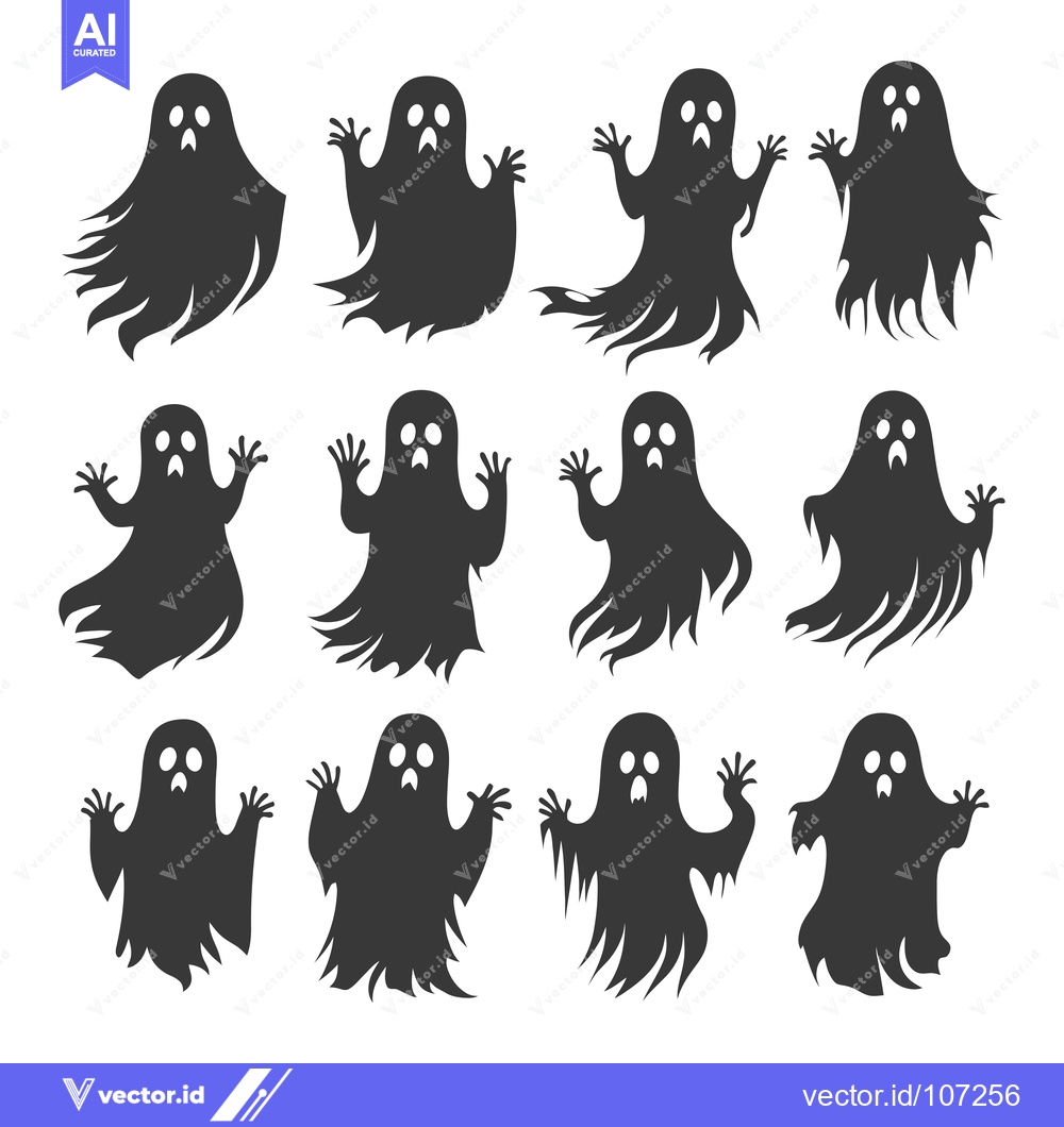 Premium Vector dari Twelve Spooky Ghost Silhouettes in Various Poses