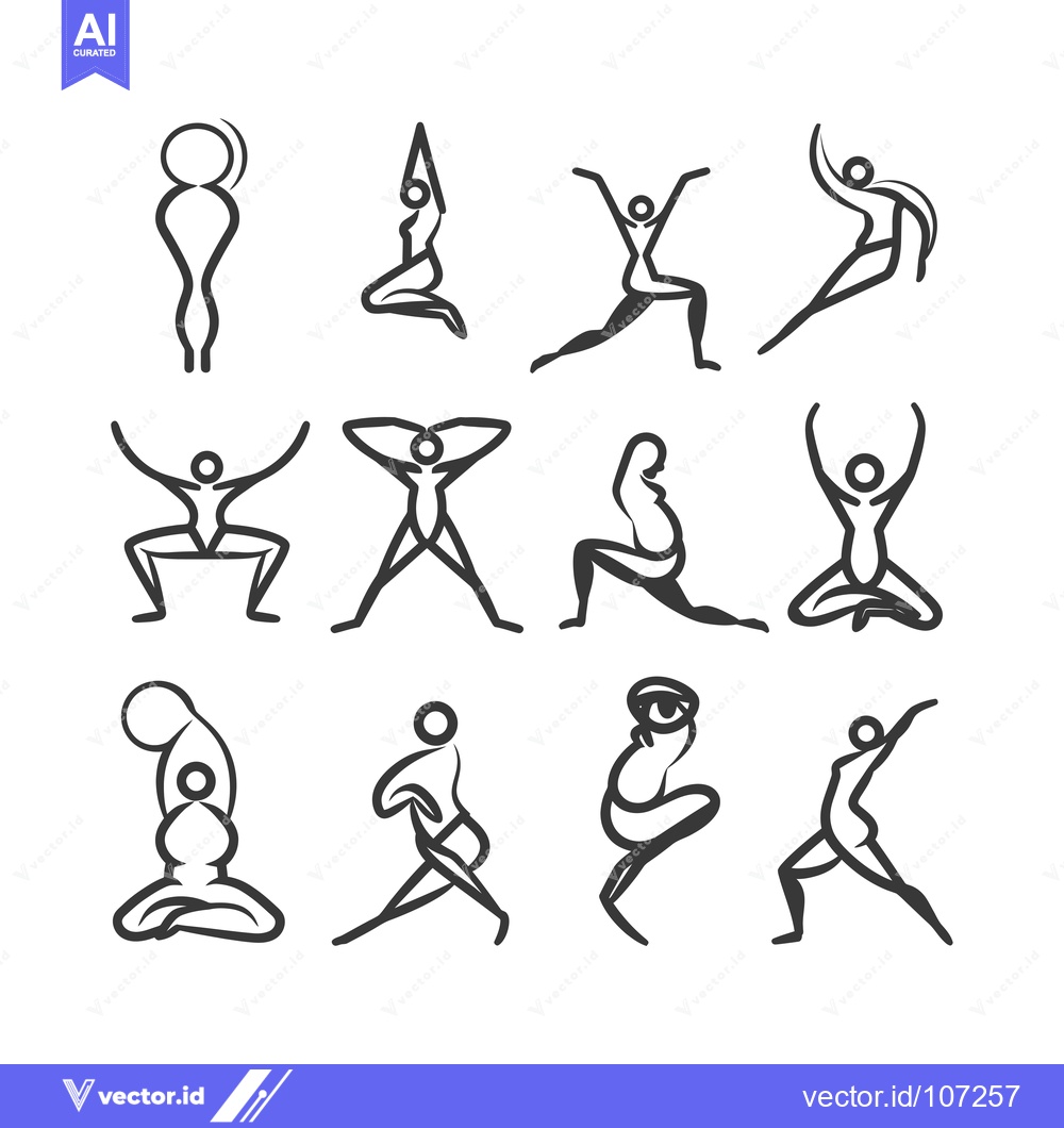 Premium Vector of Twelve Stick Figure Representations of Yoga Poses