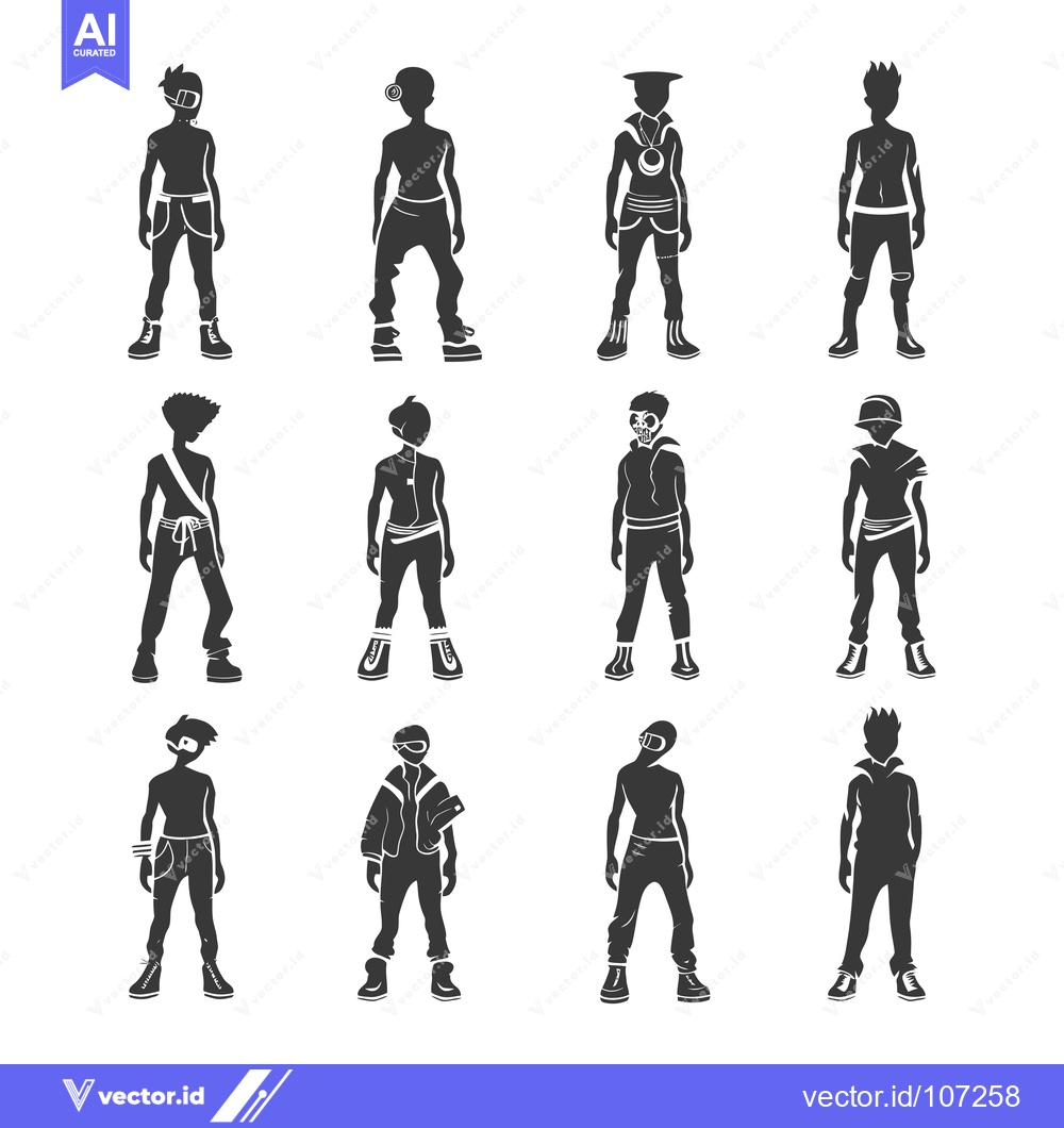 Premium Vector of Twelve Stylish Male Silhouettes in Different Poses