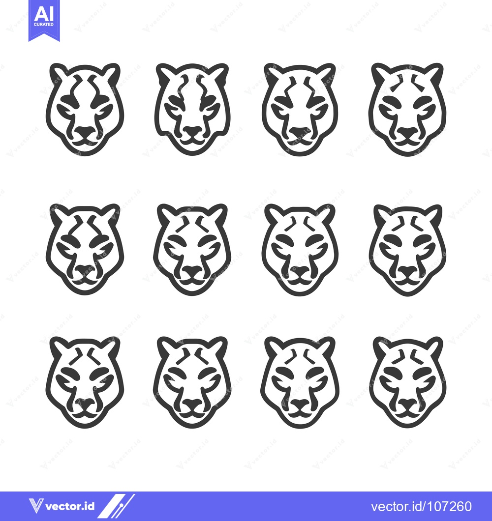 Premium Vector of Twelve stylized black and white cheetah heads facing forward