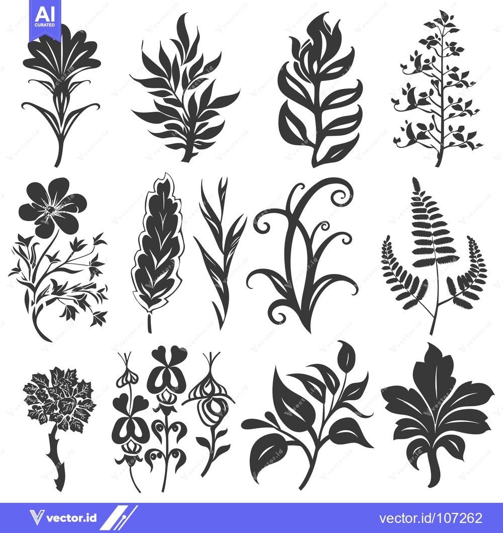 Premium Vector dari Twelve Stylized Floral and Foliage Silhouettes
