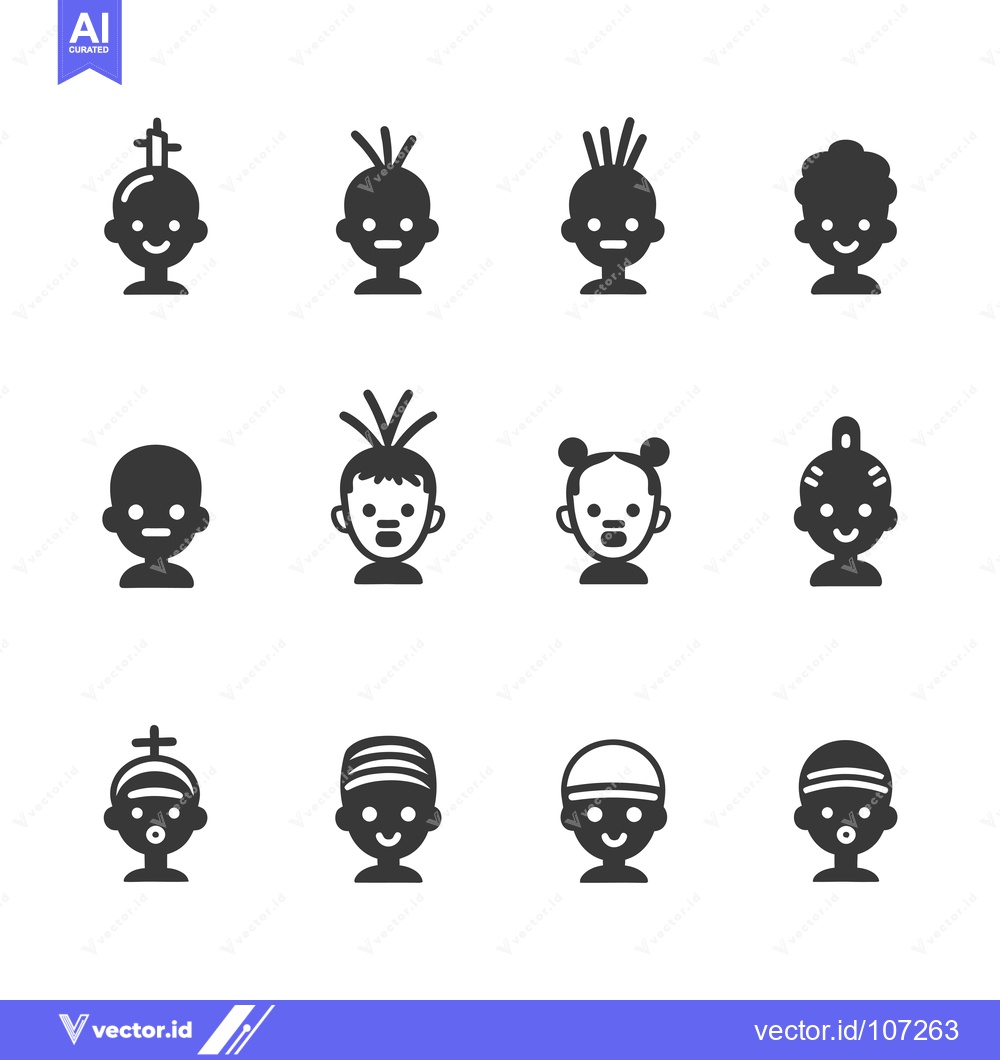Premium Vector of Twelve Unique Baby Head Icons with Different Hairstyles and Headwear